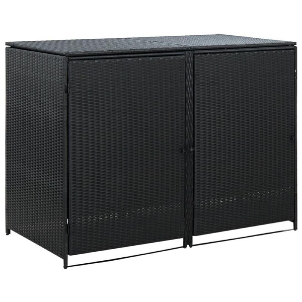 Double Wheelie Bin Shed Poly Rattan Black 148x80x111 cm vidaXL