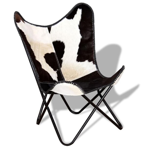 Butterfly Chair Black and White Real Cowhide Leather vidaXL