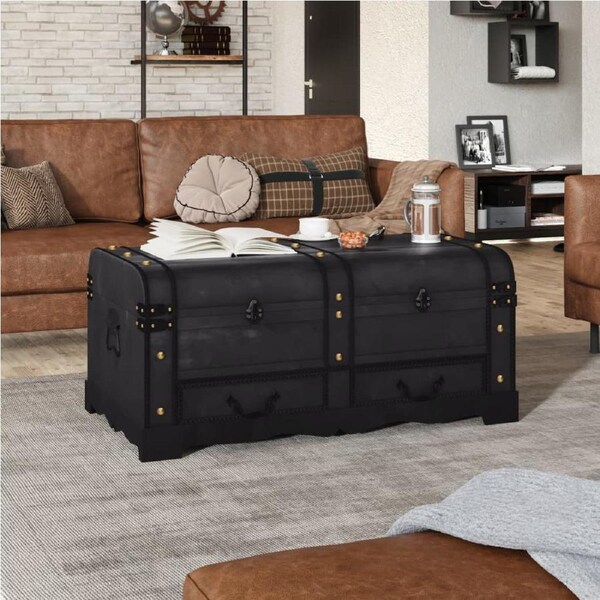 Wooden Treasure Chest Large Black vidaXL