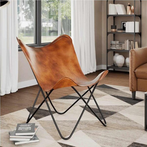 Butterfly Chair Brown Real Leather vidaXL