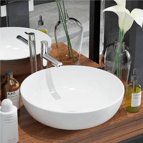 Basin Round Ceramic White 41.5x13.5 cm vidaXL