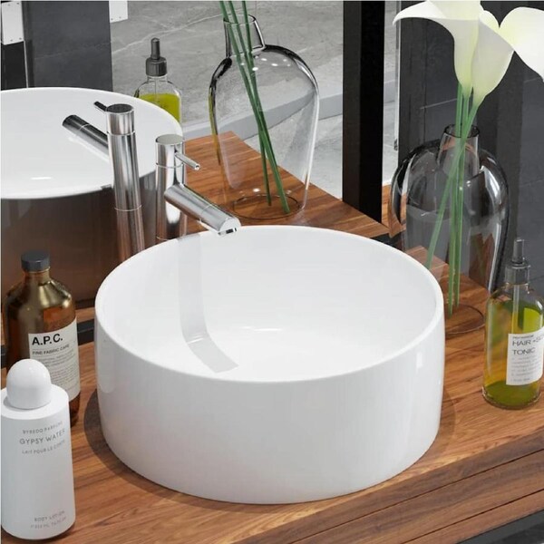 Basin Round Ceramic White 40x15 cm vidaXL