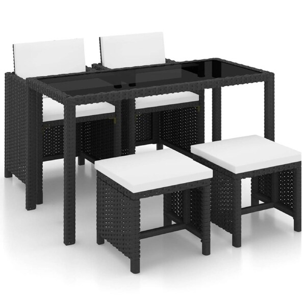 5 Piece Outdoor Dining Set with Cushions Poly Rattan Black vidaXL