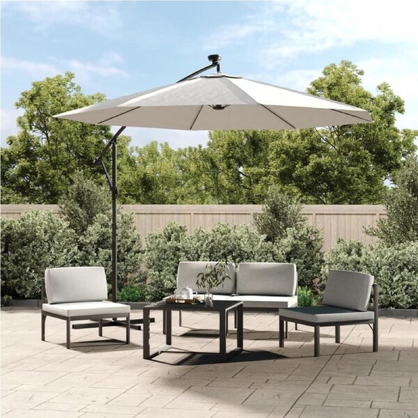 Hanging Garden Parasol with LED Lighting 300 cm Sand Metal Pole vidaXL