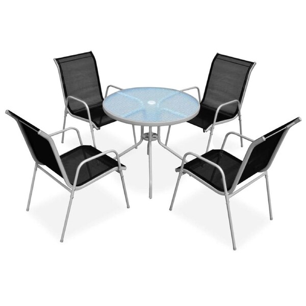 5 Piece Outdoor Dining Set Steel Black vidaXL