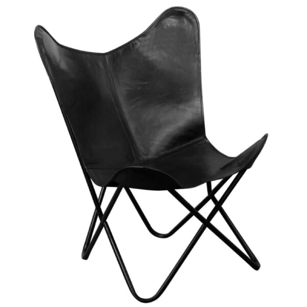 Butterfly Chair Black Real Leather vidaXL