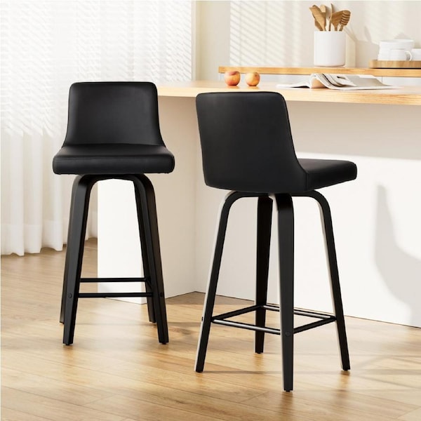 2x Artiss Bar Stools Swivel Leather Padded Black