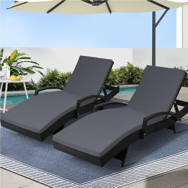 1 Set of 2 Gardeon Sun Lounge Wicker Lounger Outdoor Furniture Beach Chair Patio Adjustable Cushion Black