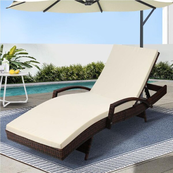 190cm Gardeon Sun Lounge Wicker Lounger Cushion Outdoor Furniture Cushion Brown