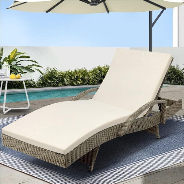 190cm Gardeon Sun Lounge Wicker Lounger Cushion Outdoor Furniture Cushion Grey