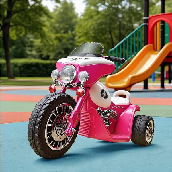 Rigo Kids Electric Ride On Patrol Police Car Harley-Inspired 6V Pink
