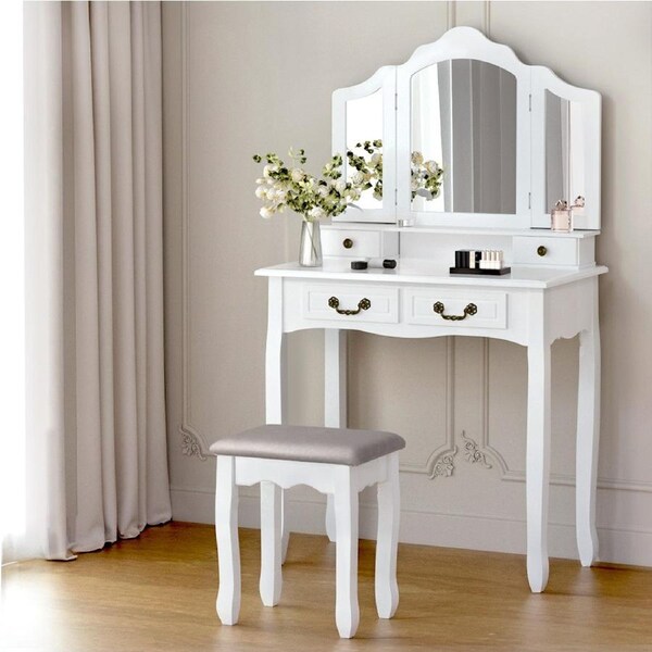 3 Mirror Artiss Dressing Table Stool Set Foldable White