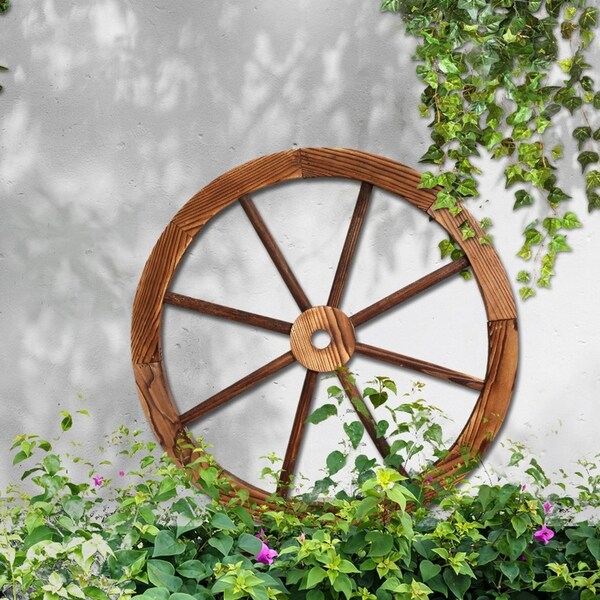 1x Gardeon Garden Decor Outdoor Ornament Wooden Wagon Wheel