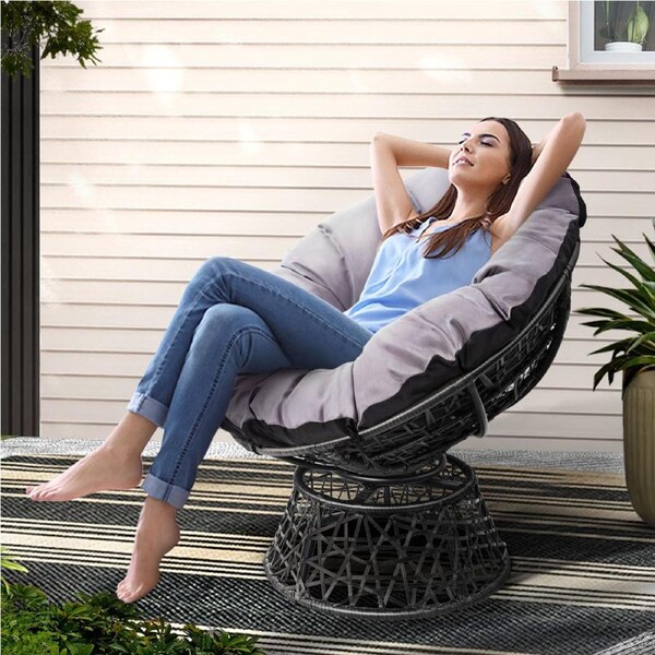 1x Gardeon Outdoor Chairs Papasan Chair Lounge Setting Patio Furniture Wicker Sofa Garden Black