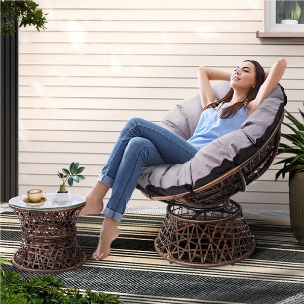 2PC Gardeon Outdoor Chairs Papasan Chair Table Lounge Setting Furniture Wicker Sofa Garden Brown