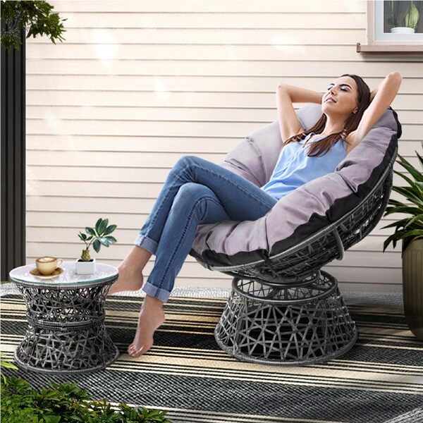 2PC Gardeon Outdoor Chairs Papasan Chair Table Lounge Setting Furniture Wicker Sofa Garden Grey