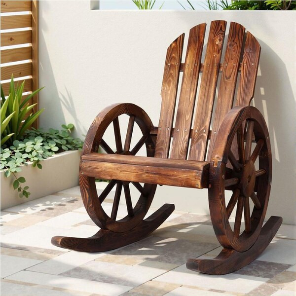 1x Gardeon Outdoor Chairs Rocking Chair Lounge Setting Wooden Wagon Recliner Patio Furniture