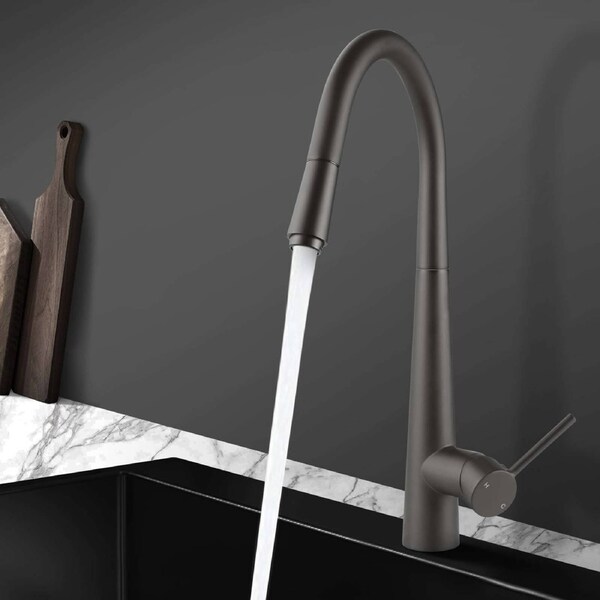 ACA Gunmetal Grey Round Pull Out Kitchen Sink Mixer Tap 360 degree swivel Solid Brass