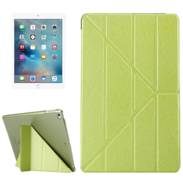 For iPad 2018,2017 Case,Elegant Silk Textured 3-folding Leather Cover,Green