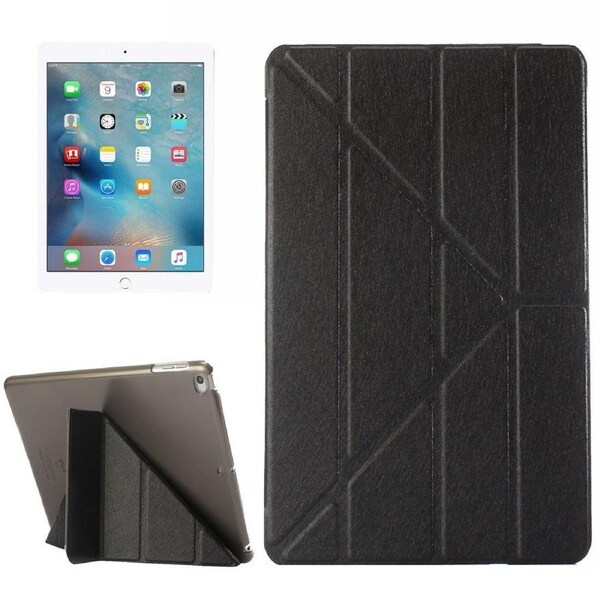 For iPad 2018,2017 Case,Elegant Silk Textured 3-folding Leather Cover,Black