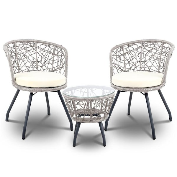 Gardeon Outdoor Furniture Rattan Bistro Set Chair Patio Garden Wicker Round 3pc