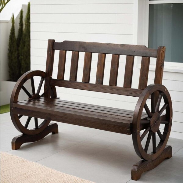 2 Seater Gardeon Outdoor Garden Bench Wooden Wagon Chair Patio Furniture Brown
