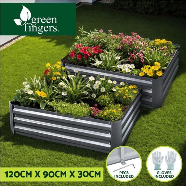 2x Green Fingers Garden Bed 120x90cm Planter Box Raised Container Galvanised Herb