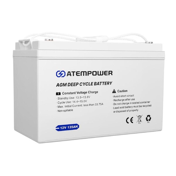 ATEM POWER 135AH AGM Battery 12V AMP Lead Acid SLA Deep Cycle Battery