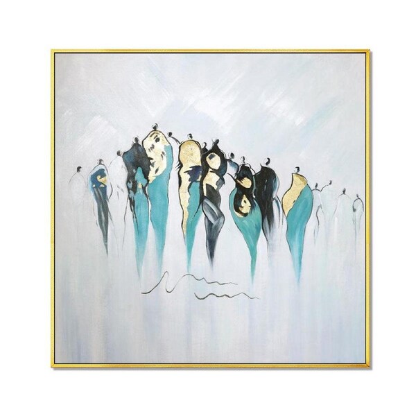Framed Oil Painting Hand Painted Abstract People Canvas - Crowd (100cm x 100cm)