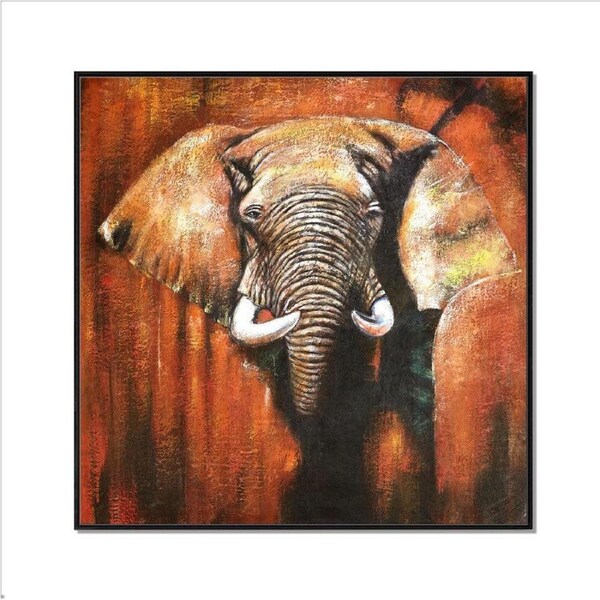 Framed Oil Painting Hand Painted Abstract Animals Canvas - Elephant (100cm x 100cm)