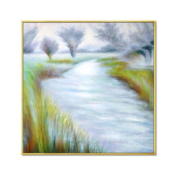 Framed Oil Painting Hand Painted Abstract Modern Canvas - River (100cm x 100cm)