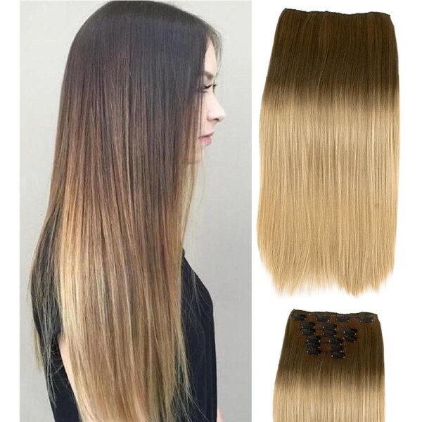 22" Two Tone Ombre Blonde Deluxe Synthetic Hair Straight 7Piece 16Clips 04