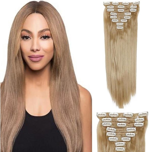Single Colour High Grade Dark Blonde Synthetic Hair 7Piece 16Clips 22" Straight