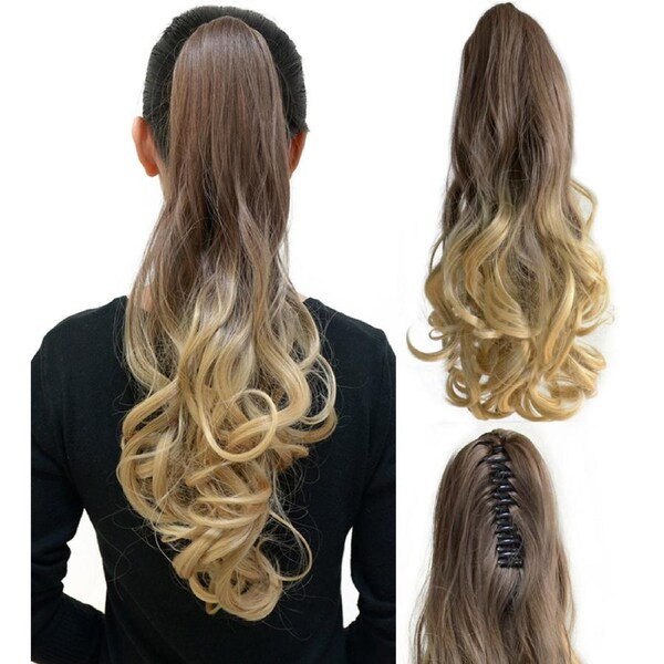 Ombre Ponytail Ribbon Clamp Wavy 50Cm 20" Hair Extension Claw04