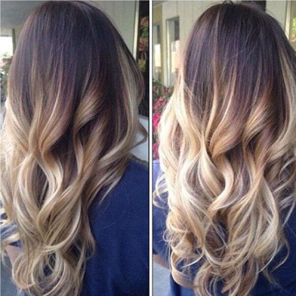 Two Tone Ombre High Grade Brown Curly Hair 7Piece 16Clips 24" Hair Extension 04