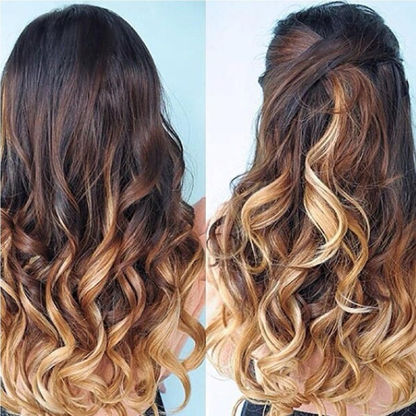 Two Tone Ombre High Grade Brown Curly Hair 7Piece 16Clips 24" Hair Extension 02