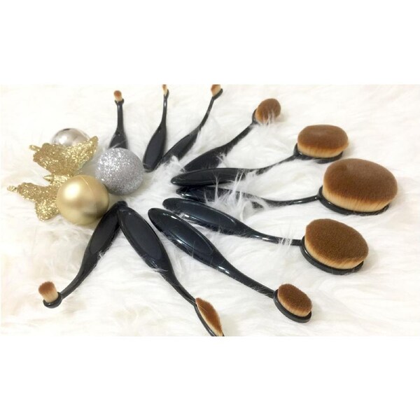 10 Piece Professional Oval Makeup Brush Set All In One Black