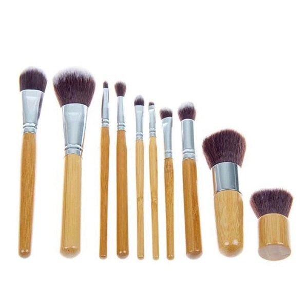 10 Piece Professional Makeup Brush Set Synthetic Fiber Bamboo Handle