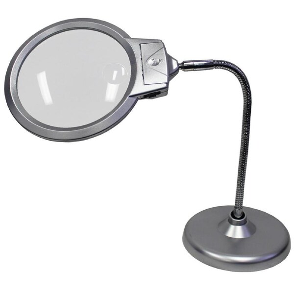 2 Led Desktop Magnifier Glass 2X/5X 130Mm Magnification Lens Led Lamp Metal Hose