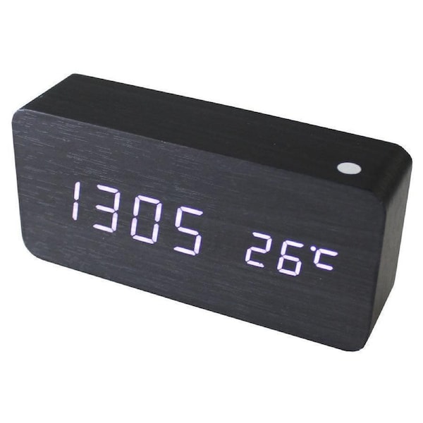 TODO White Led Wooden 3 Alarm Clock + Temperature Display Usb/Battery Wood Black 6035