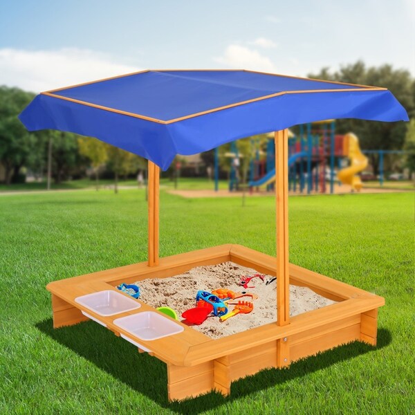 Keezi Kids Sandpit Wooden Outdoor Play Sand Pit Water Toys Box Canopy Children