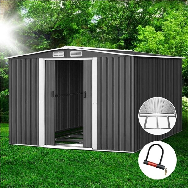 Giantz Garden Shed 2.58x3.14M w/Metal Base Sheds Outdoor Storage Workshop Shelter Sliding Door