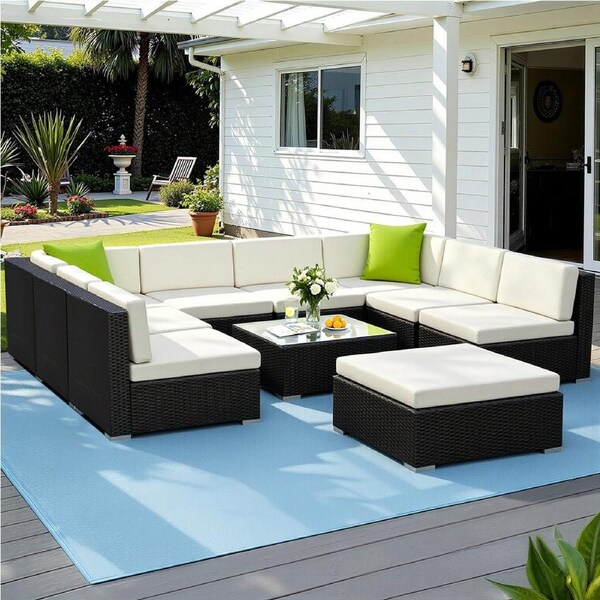 Gardeon 10 PCS Outdoor Furniture Outdoor Sofa Set Wicker Lounge Setting w/ Storage Cover