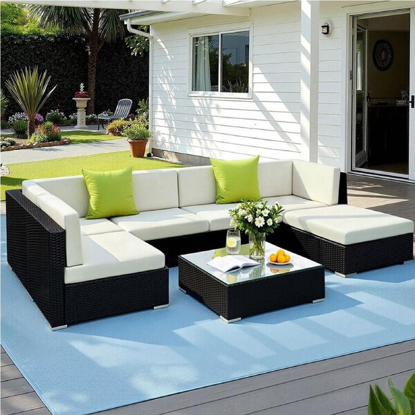 Gardeon 7 PCS Outdoor Furniture Outdoor Sofa Set Wicker Lounge Setting w/ Storage Cover