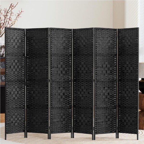 6 Panel Artiss Room Divider Screen 245x170cm Woven Black