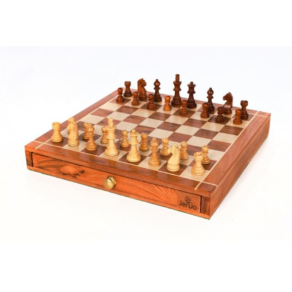 Portable Carved Sheesham Chess and Checker Board Set