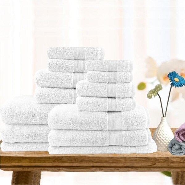 14 Piece Ultra-Light Cotton Bath Towel in White