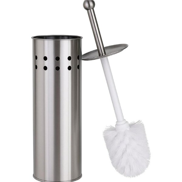 Toilet Brush Holder Metal Stainless Steel Bathroom Set Handle Round Cover Clean