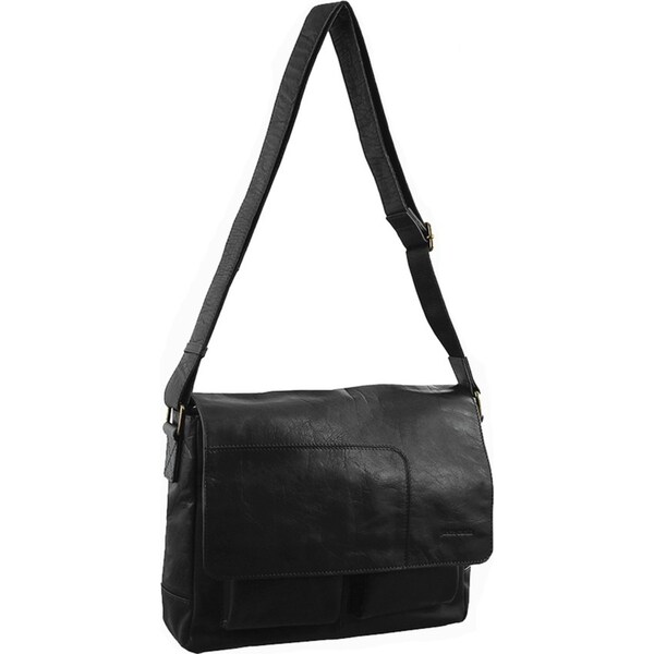 Pierre Cardin Genuine Leather 13" Laptop Computer Messenger Sling Bag Travel Business - Black