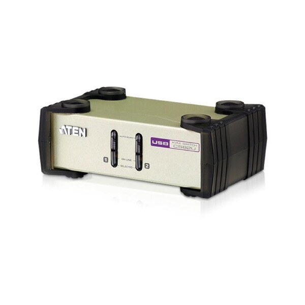 ATEN CS82U 2 Way USB/ Ps2 VGA Kvm Switch Cable Included Dual Interface Supports Computers With
